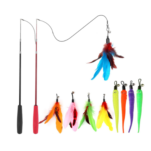 Interactive Cat Toys - Retractable Wand Toy and Feather Toys Refills for Indoor Cats to Chase and Exercise