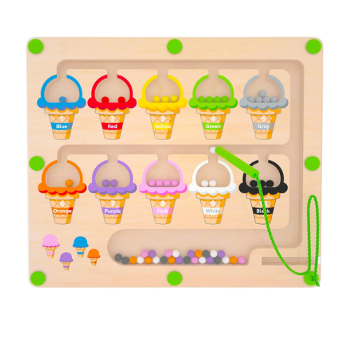 Magnetic Color & Number Maze - Montessori Wooden Color Matching Learning Counting Puzzle Board